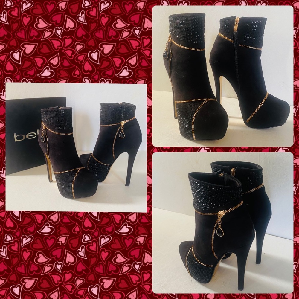 Bebe Everly Rhinestone Zipper platform boots Sz 8